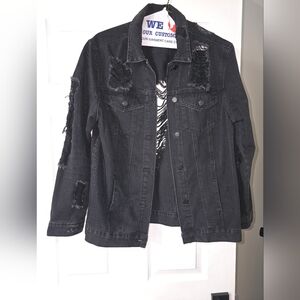 Fashion Nova Black Distressed Jean Jacket